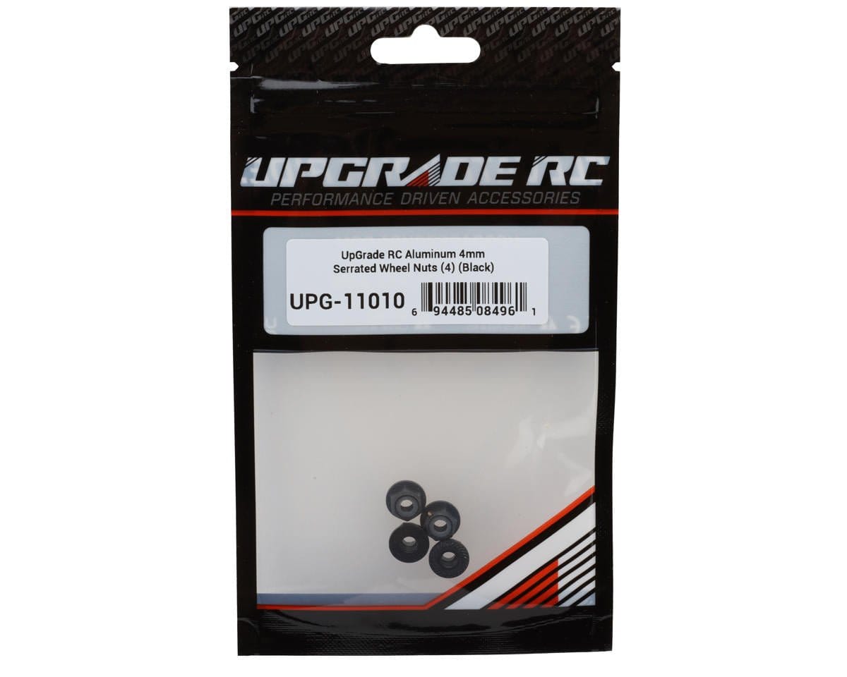 UpGrade RC Aluminum 4mm Serrated Wheel Nuts (4) (Black) - Hobbytech Toys