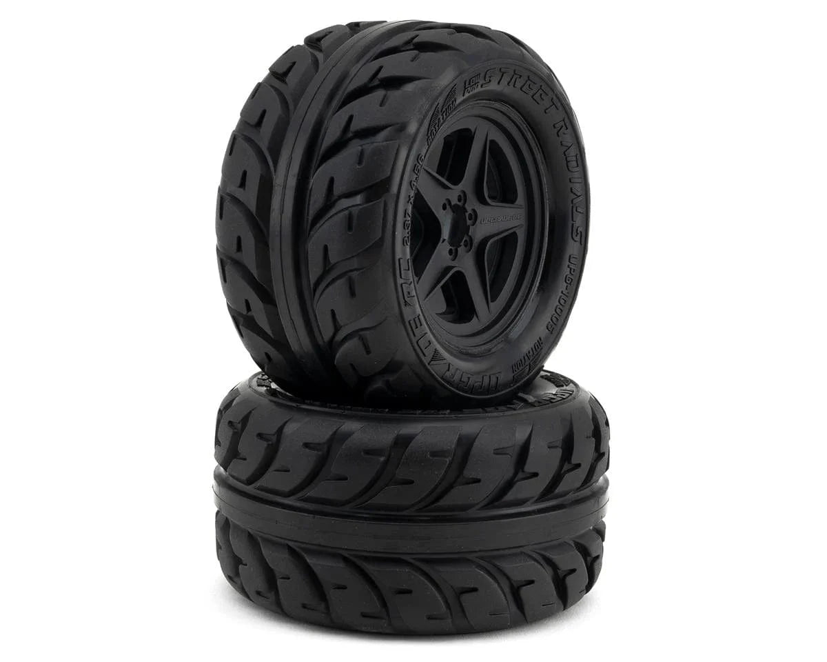 UpGrade RC Low - Pro BELTED Street Radials 2.8" Pre - Mounted On - Road Tires w/5 - Star Wheels (2) (17mm/14mm/12mm Hex) - Hobbytech Toys