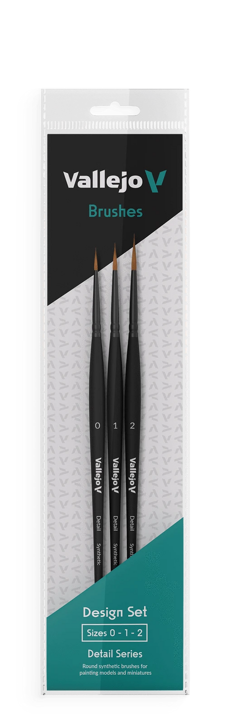 Vallejo Hobby Brushes: Detail Design Set - Synthetic fibers (Sizes 0, 1 & 2) - Hobbytech Toys
