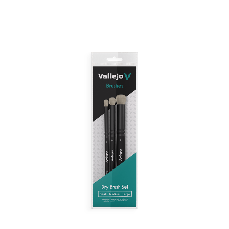 Vallejo Hobby Brushes: Dry Brush Set - Natural Hair (S, M & L) - Hobbytech Toys