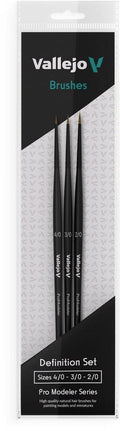 Vallejo Hobby Brushes: Pro Modeler Definition Set - Natural Hair (Sizes 4/0, 3/0 & 2/0)