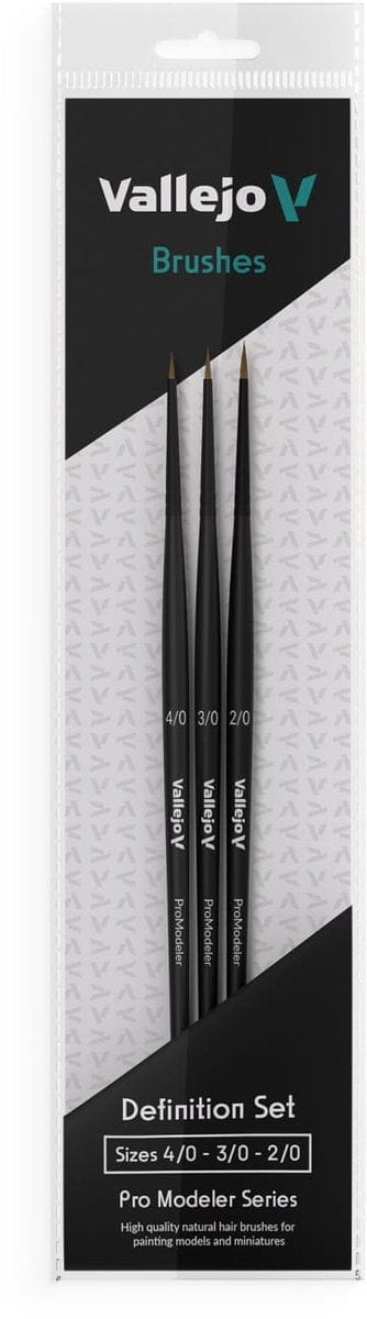 Vallejo Hobby Brushes: Pro Modeler Definition Set - Natural Hair (Sizes 4/0, 3/0 & 2/0) - Hobbytech Toys