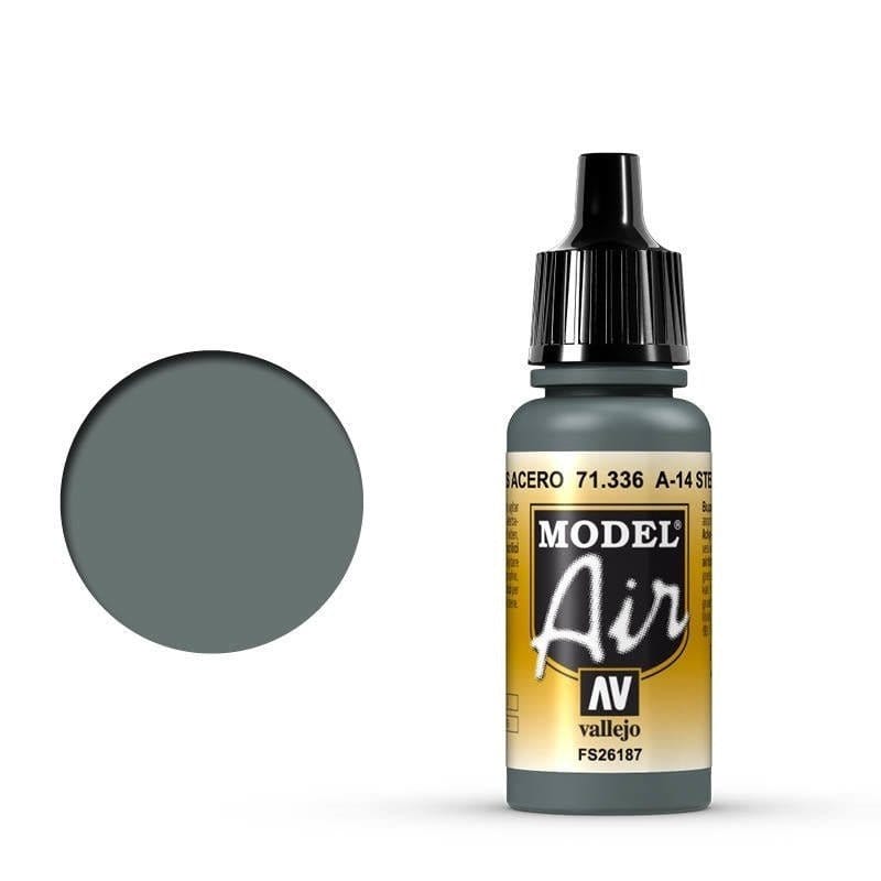 Vallejo Model Air A - 14 Steel Grey 17ml Acrylic Airbrush Paint [71336] - Hobbytech Toys