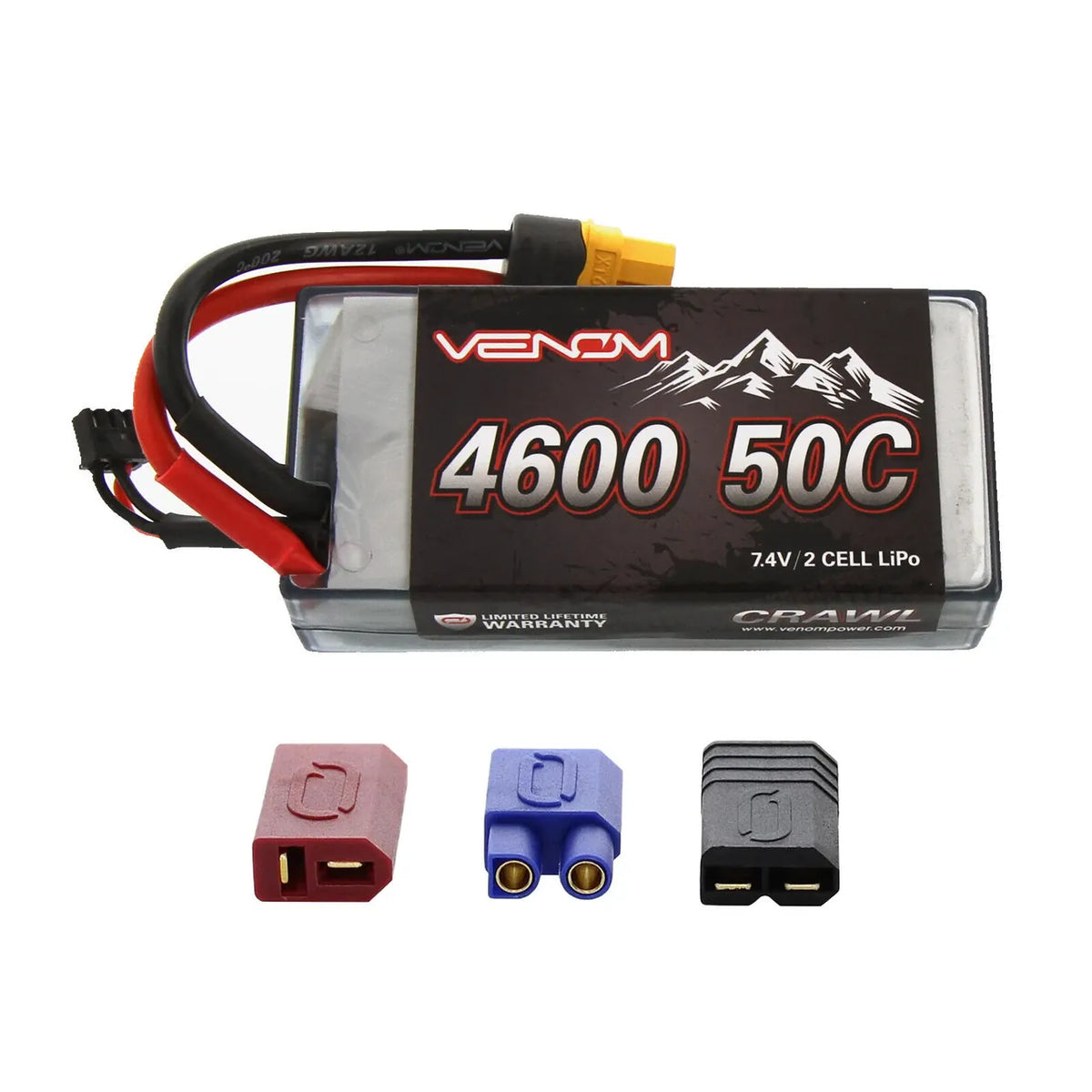 Venom 4600mah 2S 7.4v 50C Crawler Shorty Lipo Battery - Uni Plug