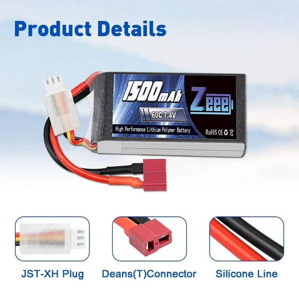 ZEEE Power 1500mah 2S 7.4v 60C Softcase Lipo Battery - Deans