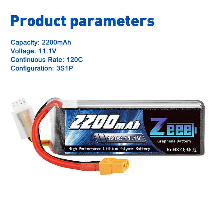 ZEEE Power 2200mah 3S 11.1v 120C Softcase Lipo Battery - XT60