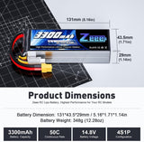 ZEEE Power 3300mah 4S 14.8v 50C Softcase Lipo Battery - XT60