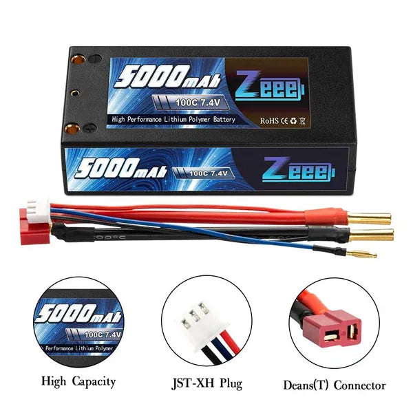 ZEEE Power 5000mah 2S 7.4v 100C Shorty Hardcase Lipo Battery - Deans