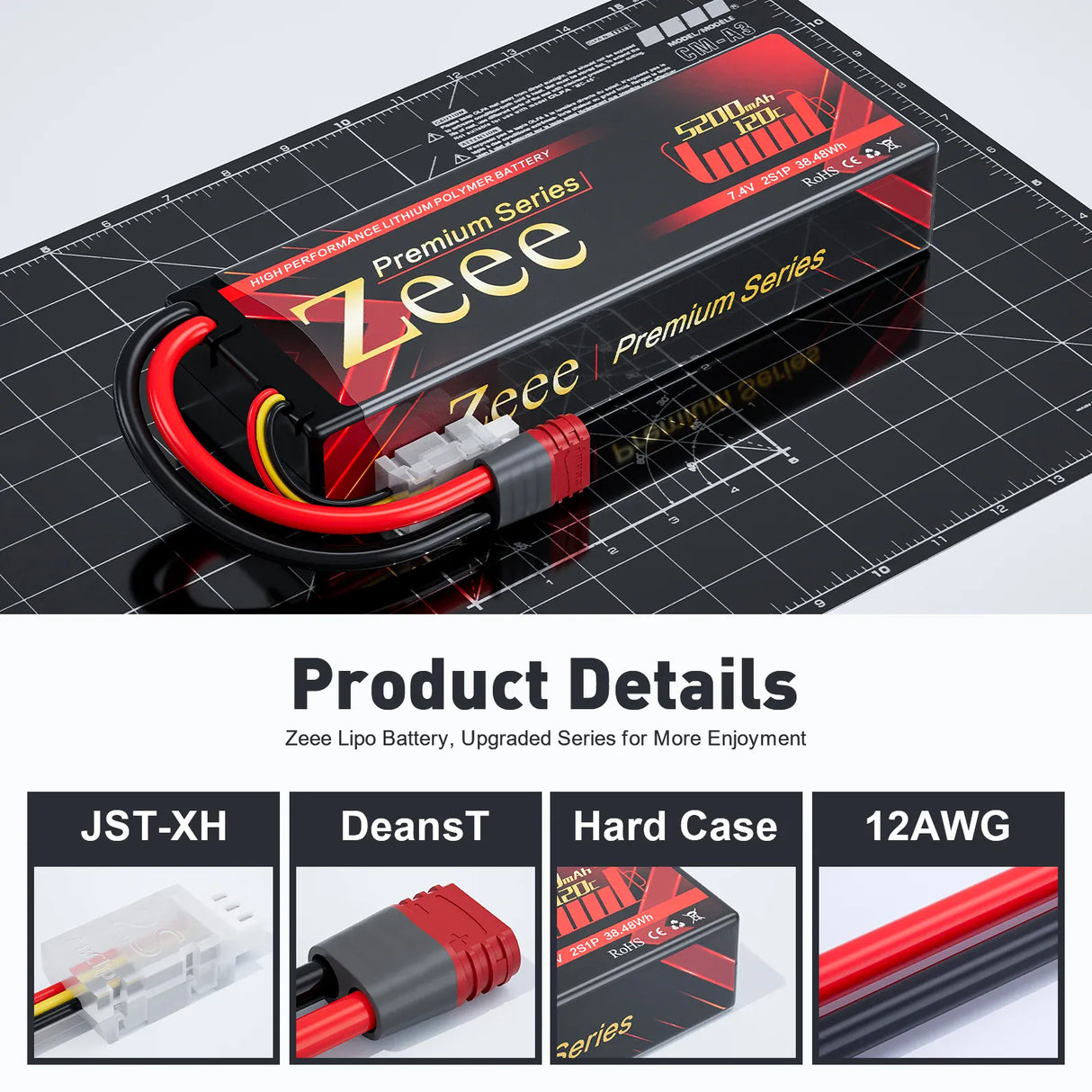 ZEEE Power 5200mah 2S 7.4v 120C Hardcase Lipo Battery - Deans