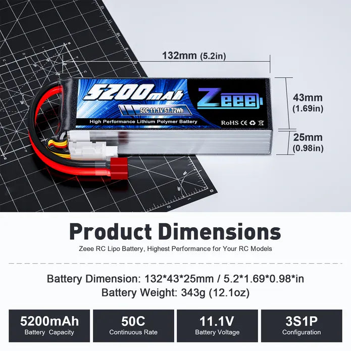 ZEEE Power 5200mah 3S 11.1v 50C Softcase Lipo Battery - Deans