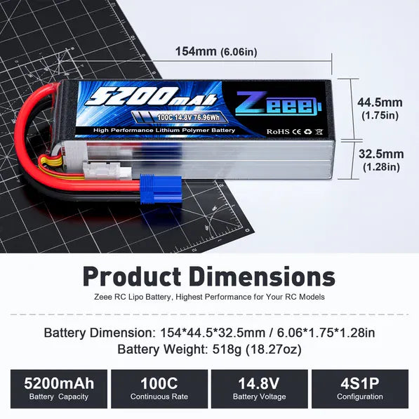 ZEEE Power 5200mah 4S 14.8v 100C Softcase Lipo Battery - EC5