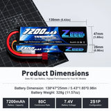 ZEEE Power 7200mah 2S 7.4v 80C Hardcase Lipo Battery - Deans