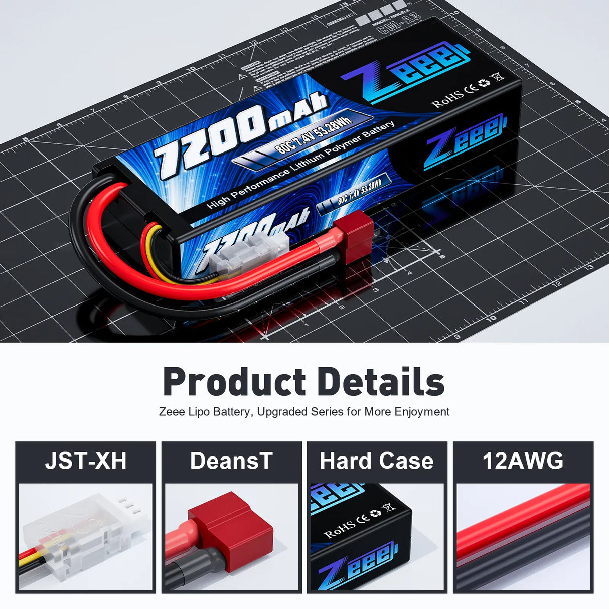 ZEEE Power 7200mah 2S 7.4v 80C Hardcase Lipo Battery - Deans