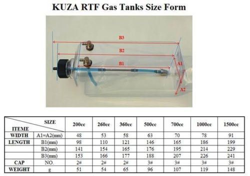 Kuza Clear Fuel Tank - V2 - 34oz. 1000cc (For 85-120CC plane) 3 line - BLACK - Hobbytech Toys