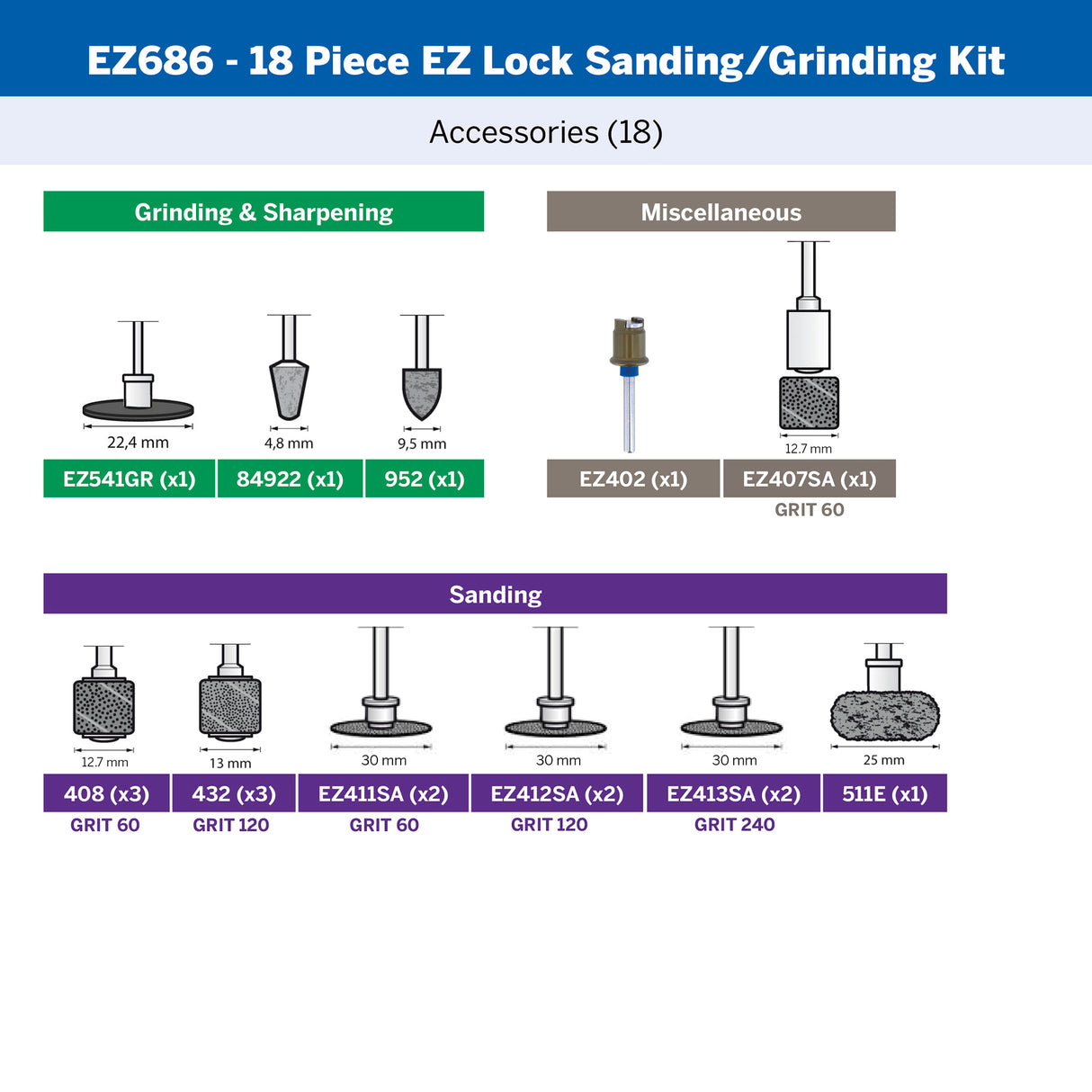 Dremel 18 Piece EZ Lock Sanding & Grinding Mini Accessory Kit (EZ686) - Hobbytech Toys