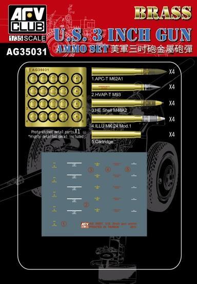 AFV Club AG35031 1/35 U.S. 3 Inch Gun Ammo Set (Brass) Plastic Model Kit AFV Club PLASTIC MODELS