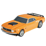 Vibrant orange muscle car model, the AFX 21050 Mega-G+ Mustang Boss 428, on a white background.