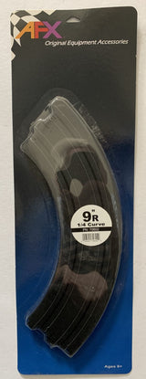 Curved AFX 70602 1/4R slot car track, featuring a sleek black and gray design for an authentic racing experience.
