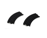 Pair of black curved track segments for AFX 15-inch slot car racing.