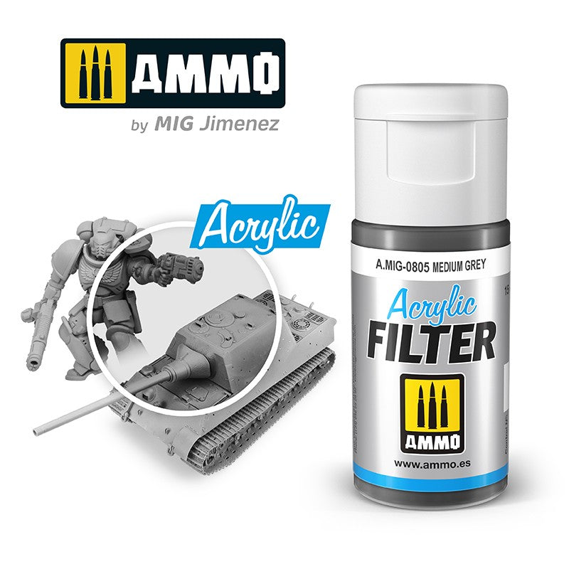 Mig Ammo 805 Acrylic Filter Medium Grey - Hobbytech Toys