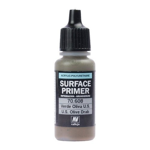 Vallejo Surface Primer Acrylic Polyurethane 17ml Us Olive Drab Vallejo PAINT, BRUSHES & SUPPLIES