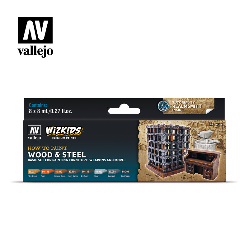 Vallejo 80256 Wizkids Premium set: Wood & Steel Acrylic Paint Set (8 Colour Set) Vallejo PAINT, BRUSHES & SUPPLIES