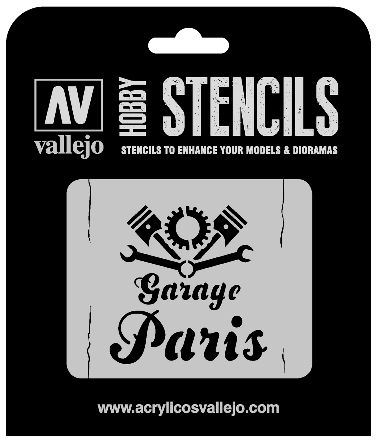 Vallejo ST-LET001 1/35 Vintage Garage Sign Stencil Vallejo PAINT, BRUSHES & SUPPLIES