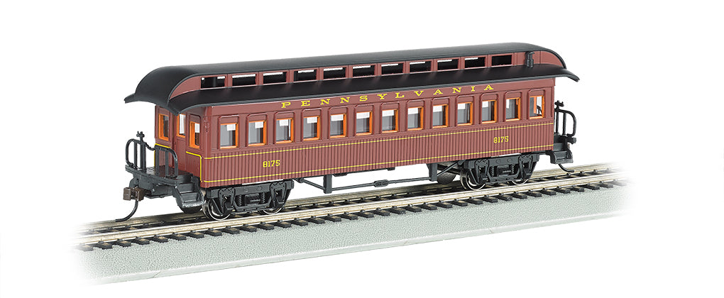 Bachmann 15102 HO Old Time Wood Coach with Round-End Clerestory Roof - Ready to Run - Pennsylvania Railroad (Tuscan) - Hobbytech Toys