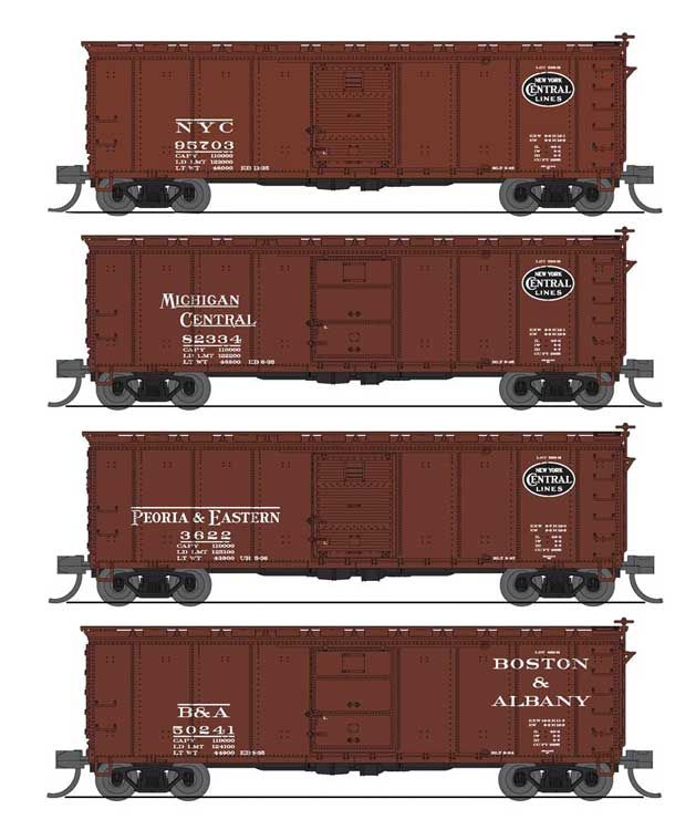 Broadway Limited N NYC 40ft Steel Boxcar 4-Pack - Ready to Run - New York Central (Boxcar Red; Set A: 1 Each NYC, MC, P&E, B&A Heritage) - Hobbytech Toys