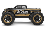 Blackzon Slyder MT 1/16 4WD electric monster truck in gold, with large off-road tires and rugged design.