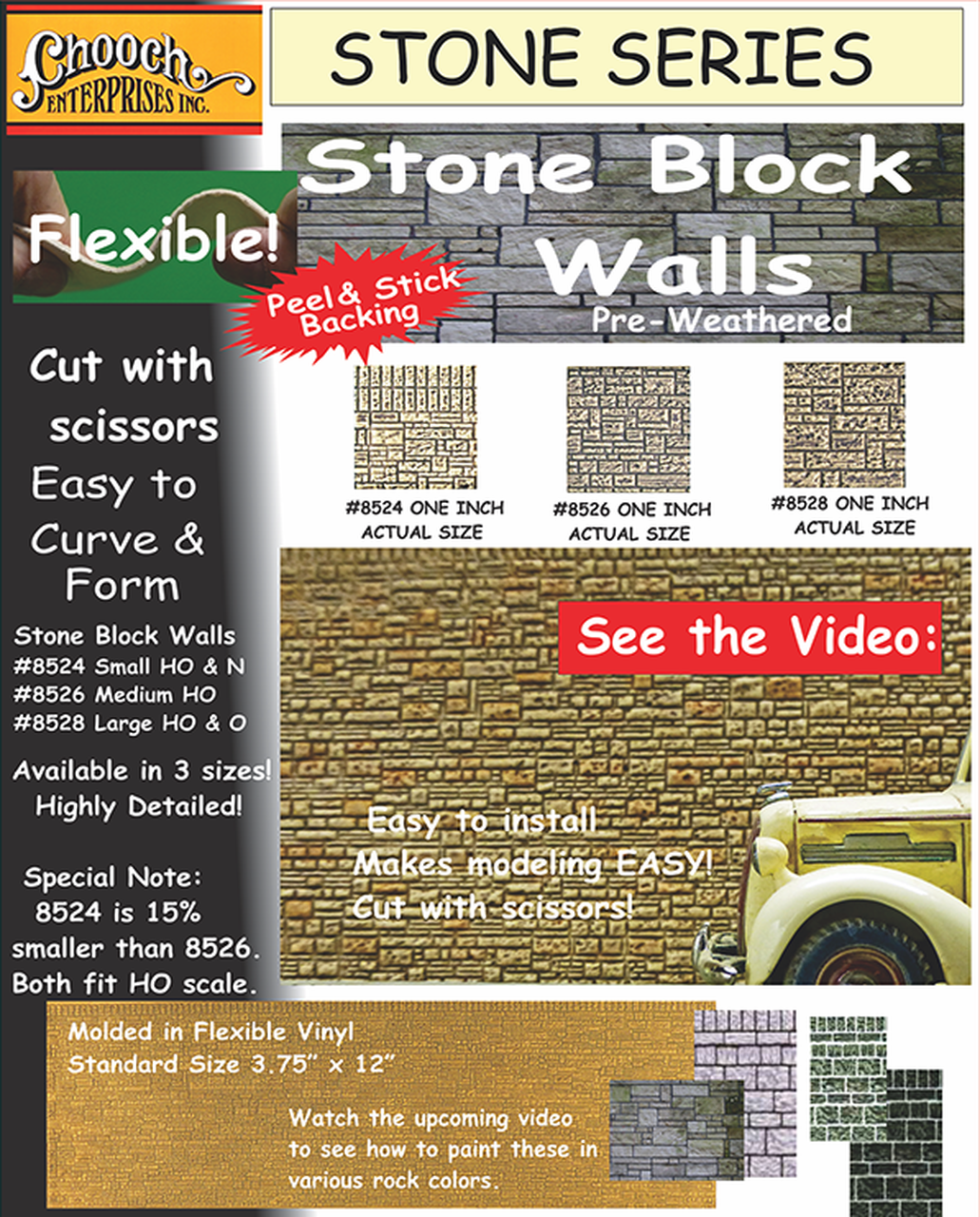 Chooch 8526 HO Flexible Block Wall Sheet - Medium for HO Scale - Hobbytech Toys