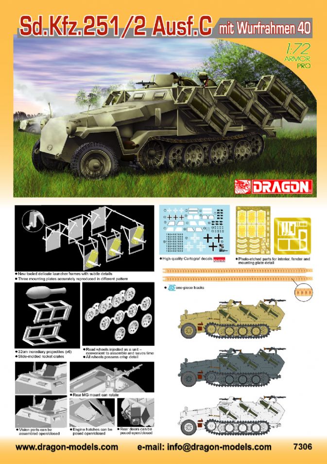 Dragon 7306 1/72 Sd.Kfz.251/2 Ausf.C mit Wurfrahmen 40 Plastic Model Kit - Hobbytech Toys