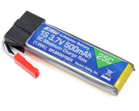 Compact 500mAh 1S 3.7V LiPo battery with JST connector, suitable for RC models and devices requiring a compact, high-capacity power source.