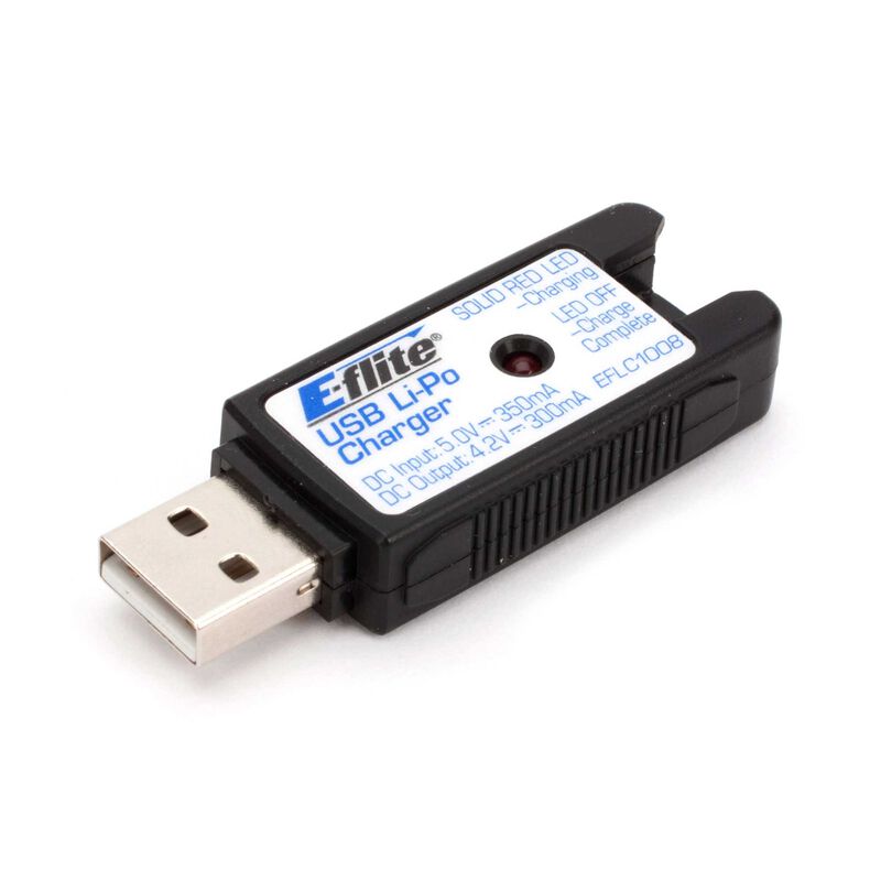 Compact USB Lipo Charger by E-Flite, 350mah capacity, suitable for charging various devices.