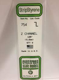 Evergreen 754 Styrene 14" Z Channel 3.2mm / .125" (3pcs) - Hobbytech Toys