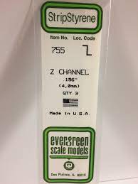 Evergreen 755 Styrene 14" Z Channel 4.0mm / .156" (3pcs) - Hobbytech Toys