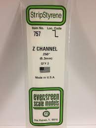 Evergreen 757 Styrene 14" Z Channel 6.3mm / .250" (2pcs) - Hobbytech Toys