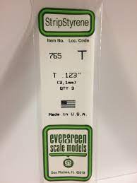 Evergreen 765 Styrene 14" T Profile 3.1mm / .123" (3pcs) - Hobbytech Toys