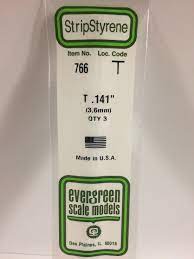 Evergreen 766 Styrene 14" T Profile 3.6mm / .141" (3pcs) - Hobbytech Toys