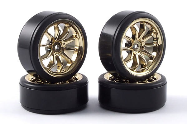 Fastrax 1/10th Street Wheel/ Drift Tyres 10-Spoke Gold (4pcs) - Hobbytech Toys
