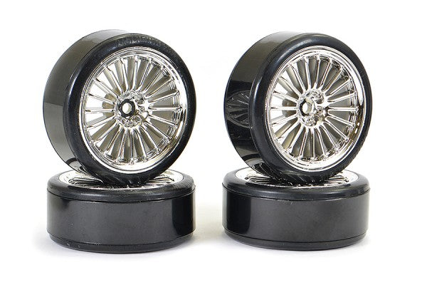 Fastrax 1/10th Street Wheel / Drift Tyres 20-Spoke Chrome (4pcs) - Hobbytech Toys