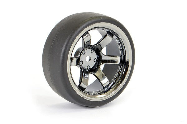 Fastrax 1/10 Drift D1 Tyre & 6 Spoke Black Chrome Wheels (4pcs) - Hobbytech Toys