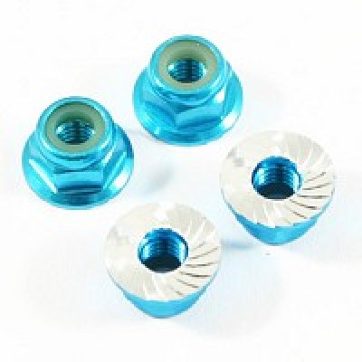 M4 Blue Serrated Aluminium Locknuts 4Pcs - Hobbytech Toys