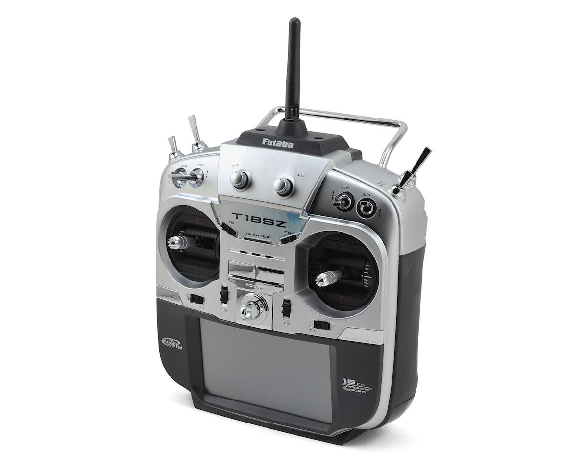 Gray Futaba 18SZ transmitter with R7008SB Mode 1 radio gear controls for remote control devices.