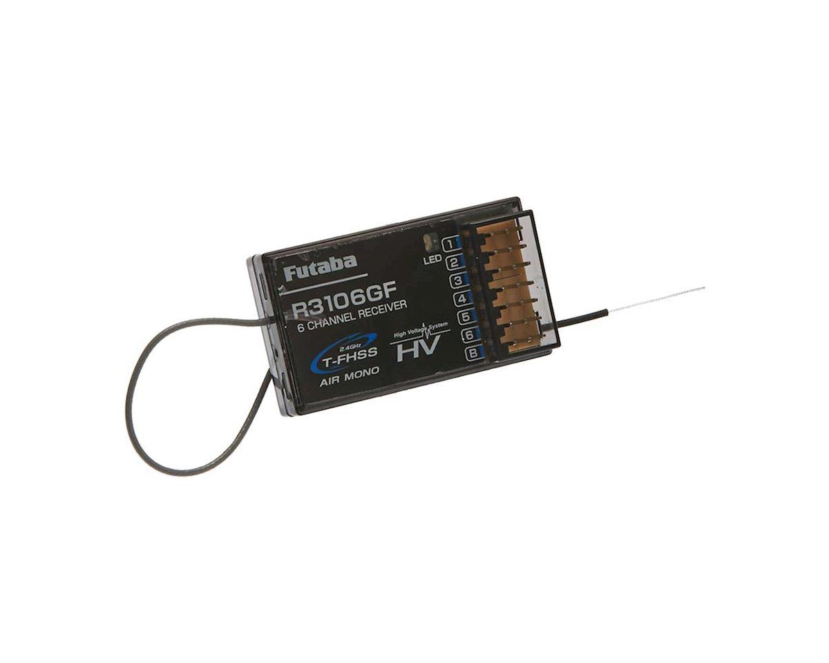 Futaba R3106GF 2.4GHz 6 Channel Receiver T-FHSS, a compact and versatile radio gear component for remote control applications.