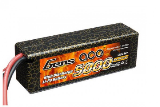 Gens Ace 5000mAh 4S 14.8V 40C hardcase LiPo battery, with high-discharge performance for RC applications.