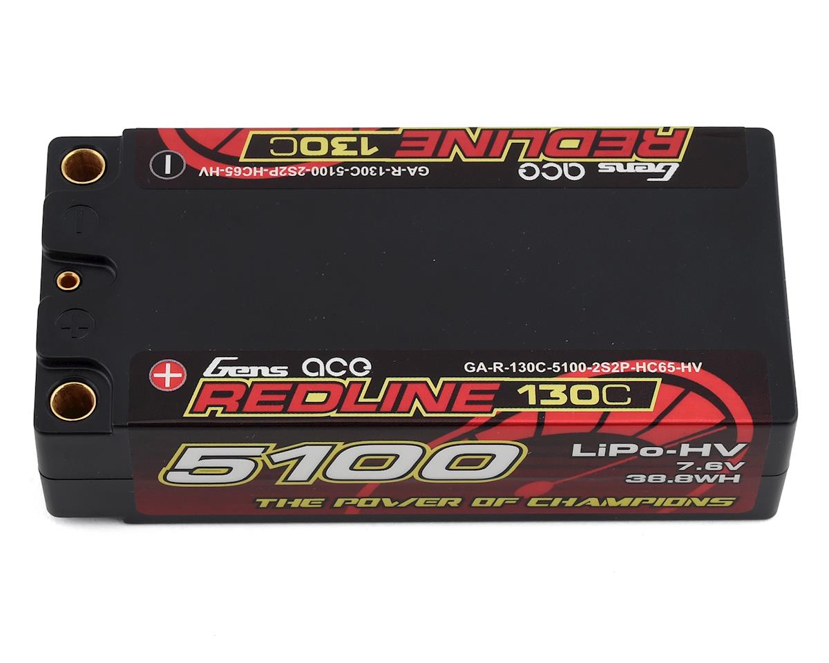 Gens Ace 2S Redline 5100mAh 7.6V 130C Shorty Hardcase HV LiPo Battery (5.0mm Bullet)