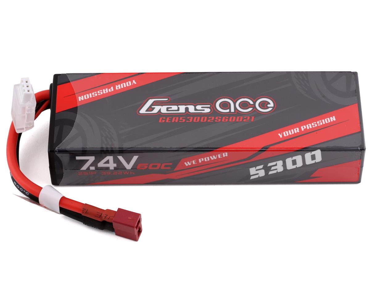 Powerful Gens Ace 5300mAh 2S 7.4V 60C hardcased LiPo battery with Deans connector for RC applications.