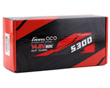Gens Ace 5300mAh 4S 14.8V 60C hardcase LiPo battery with EC5 connector, showcased in its bright red and black packaging.