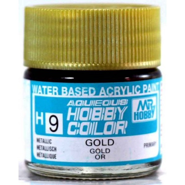 Mr Hobby Aqueous 9 Gloss Metallic Gold 10ml Mr Hobby PAINT, BRUSHES & SUPPLIES